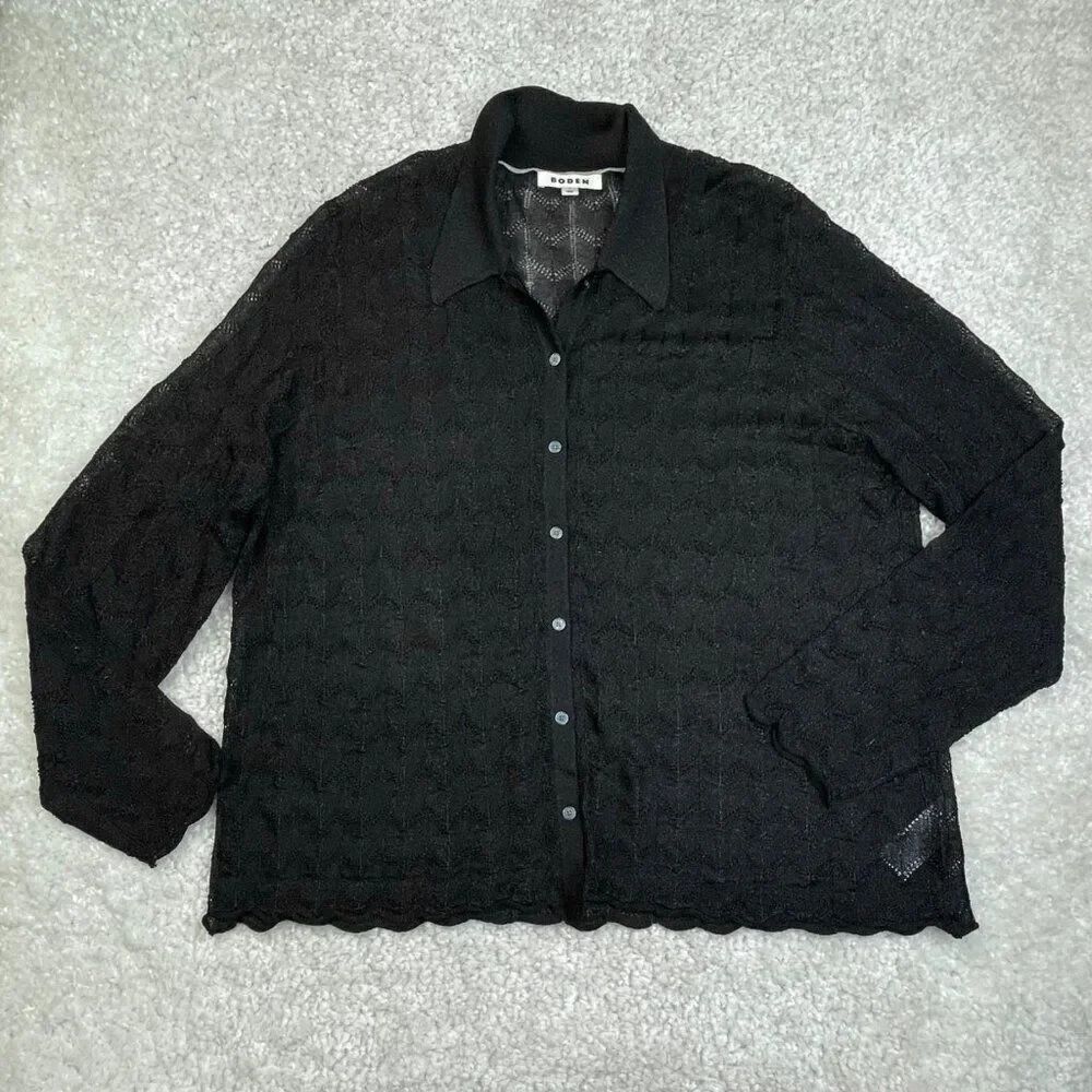 Boden Black Metallic Sheer Knit Cardigan Sweater